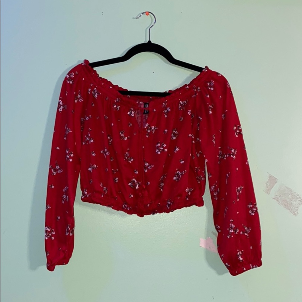 Red with flowers crop top